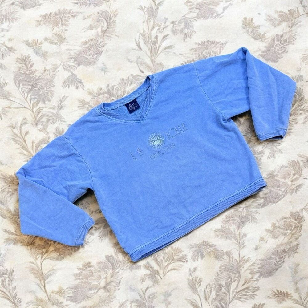 Vintage Paws Cropped 90s California Blue Pastel Sweatshirt Pullover S